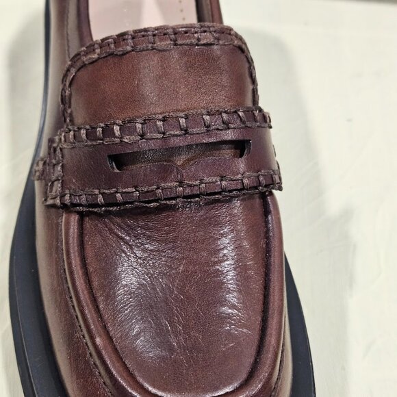 Loeffler Randall Saige Expresso Brown Calf Leather Platform Penny Loafers 8.5M - Picture 5 of 14